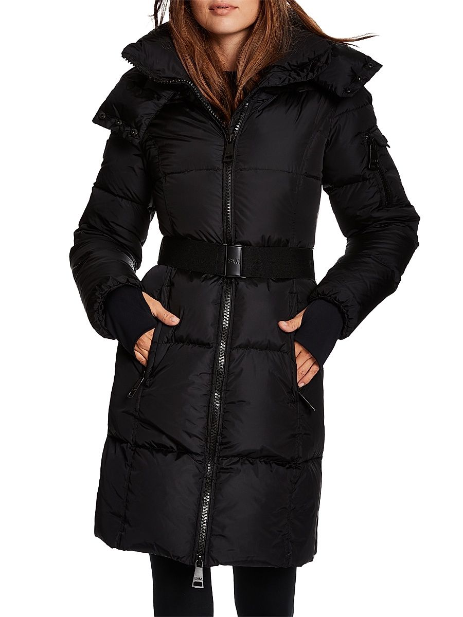 Women's Noho Belted Matte Shell Down Puffer Coat - Matte Black - Size Large