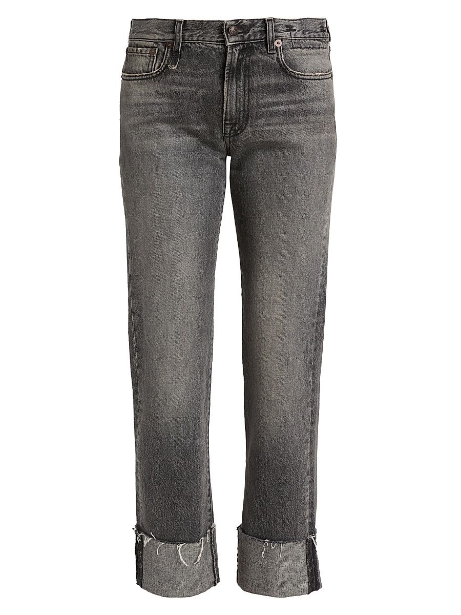 Women's Romeo Cuffed Hem Cotton Straight-Leg Jeans - Leyton Black - Size 31