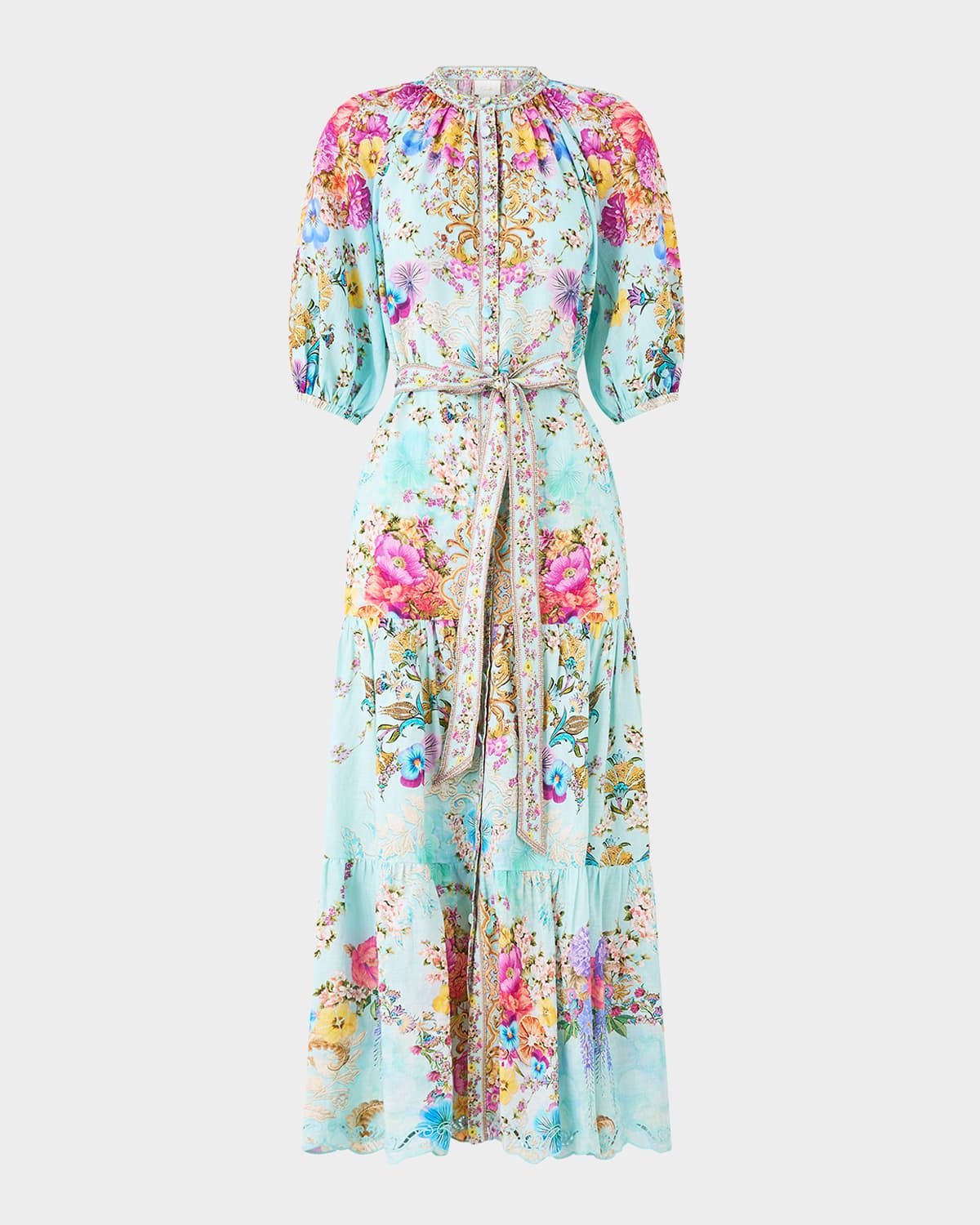 Bazaar Blooms Puff-Sleeve Midi Shirtdress
