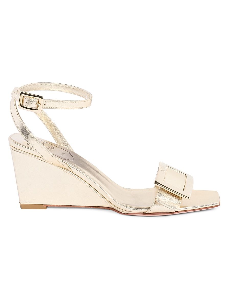 Women's Belle 60MM Nappa Leather Wedge Sandals - Light Gold - Size 8