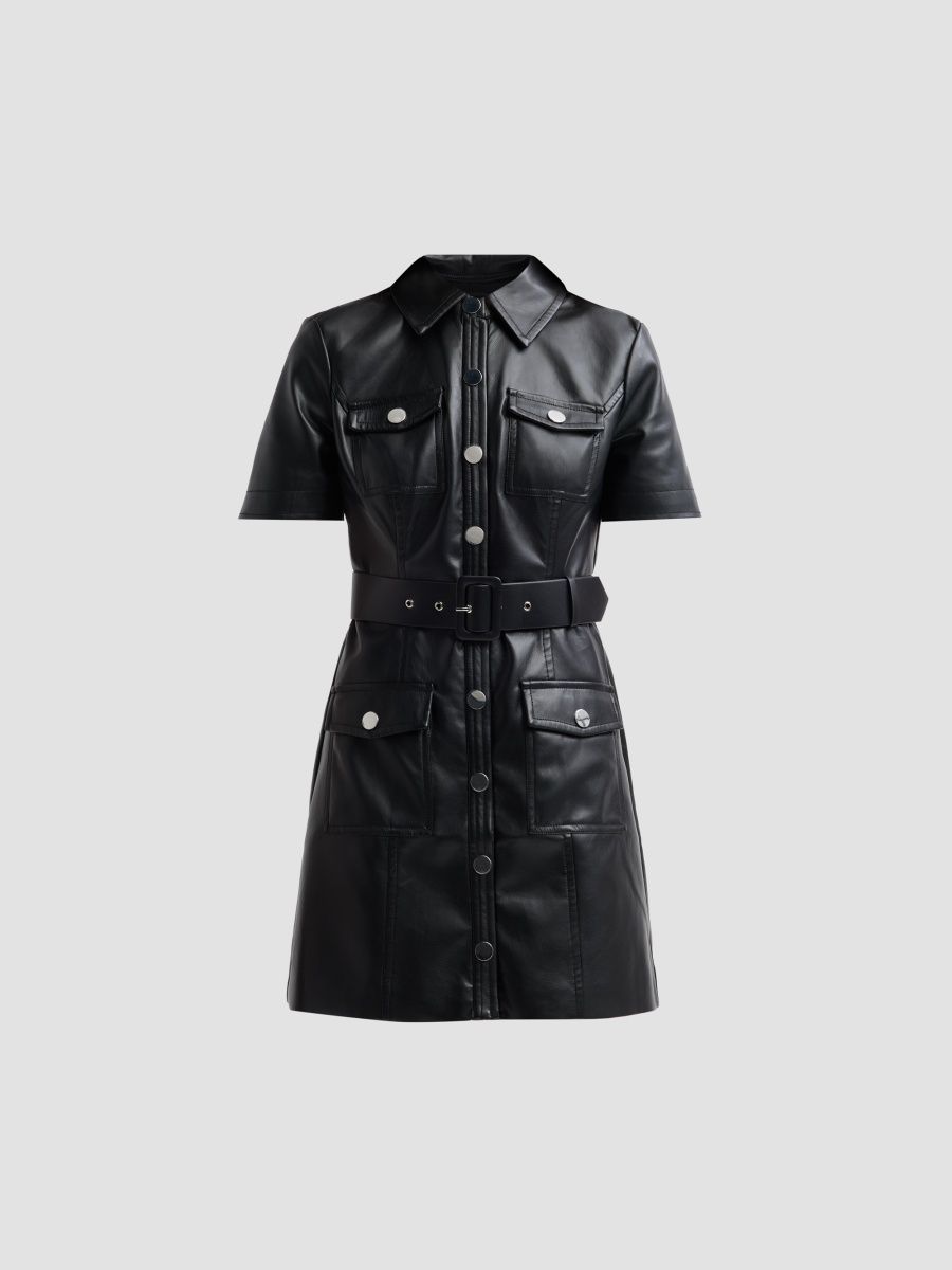 Toccin Women's Lydia Faux Leather Mini Dress - Jet - Size 12