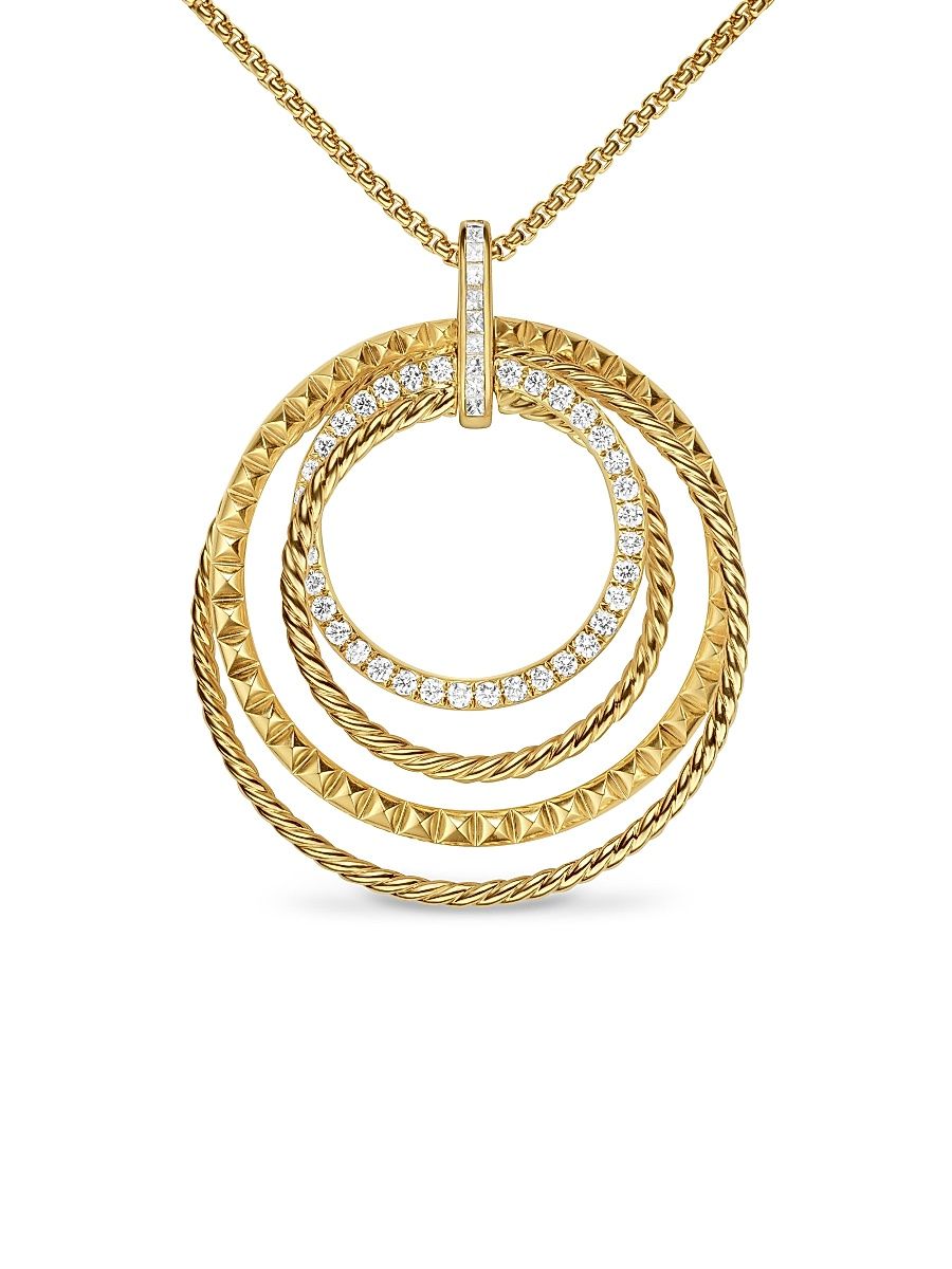 Women's Crossover Trio Pendant Necklace in 18K Yellow Gold with Diamonds, 39.5MM - Diamond - Size 20