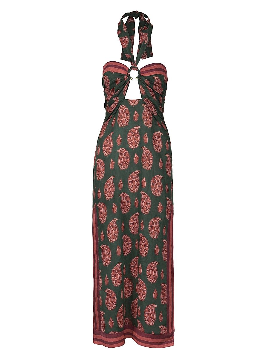 Women's Desert Heart Linen Ankle Dress - Green Rose - Size 0