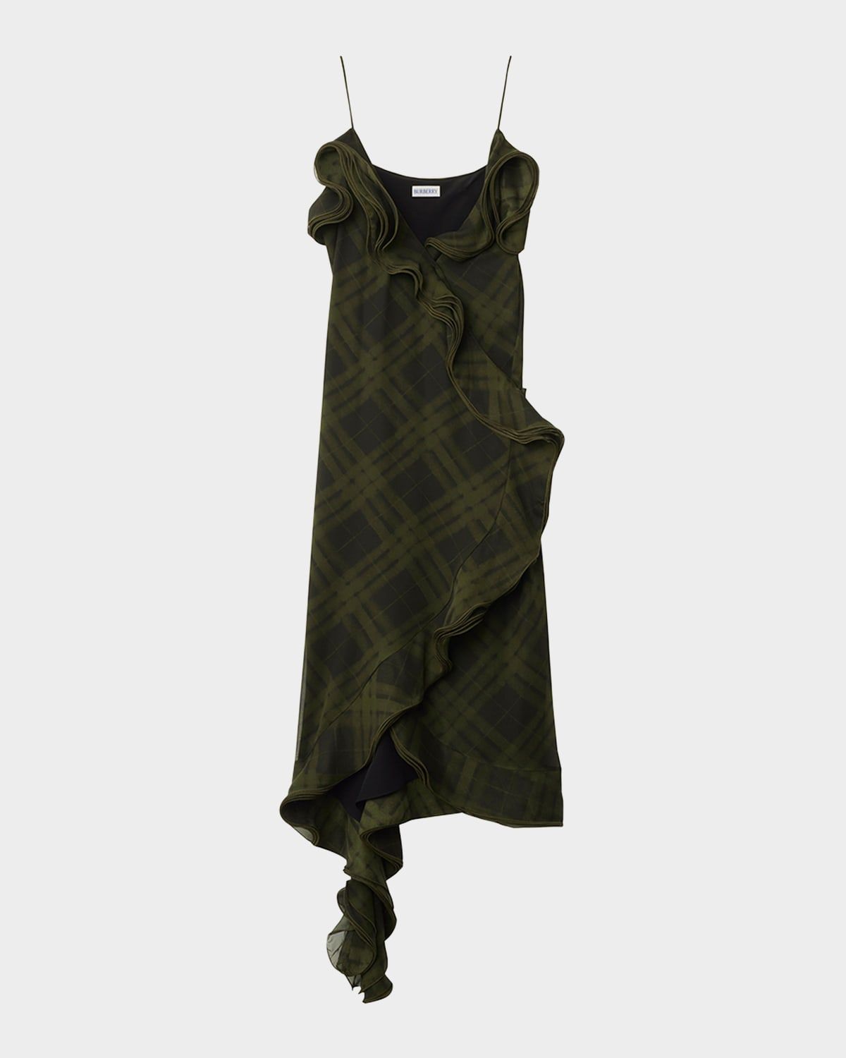 Ruffle Check Wrap Midi Dress