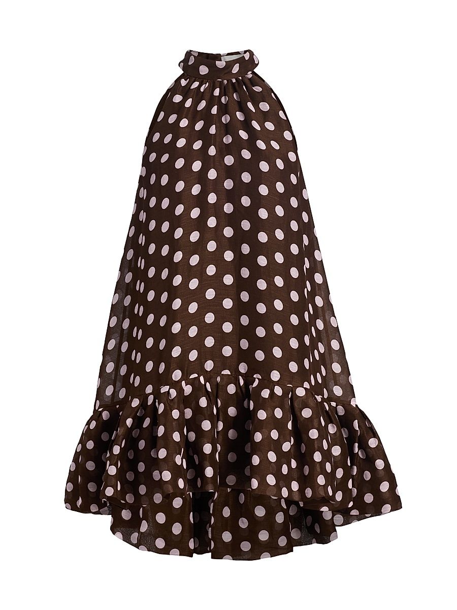 Women's Arca Polka Dot Linen-Silk Tent Minidress - Joelle Dot Brown - Size XL