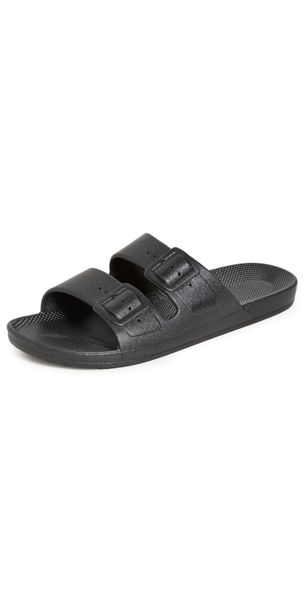 Freedom Moses Two Band Unisex Slides Black W 8-9