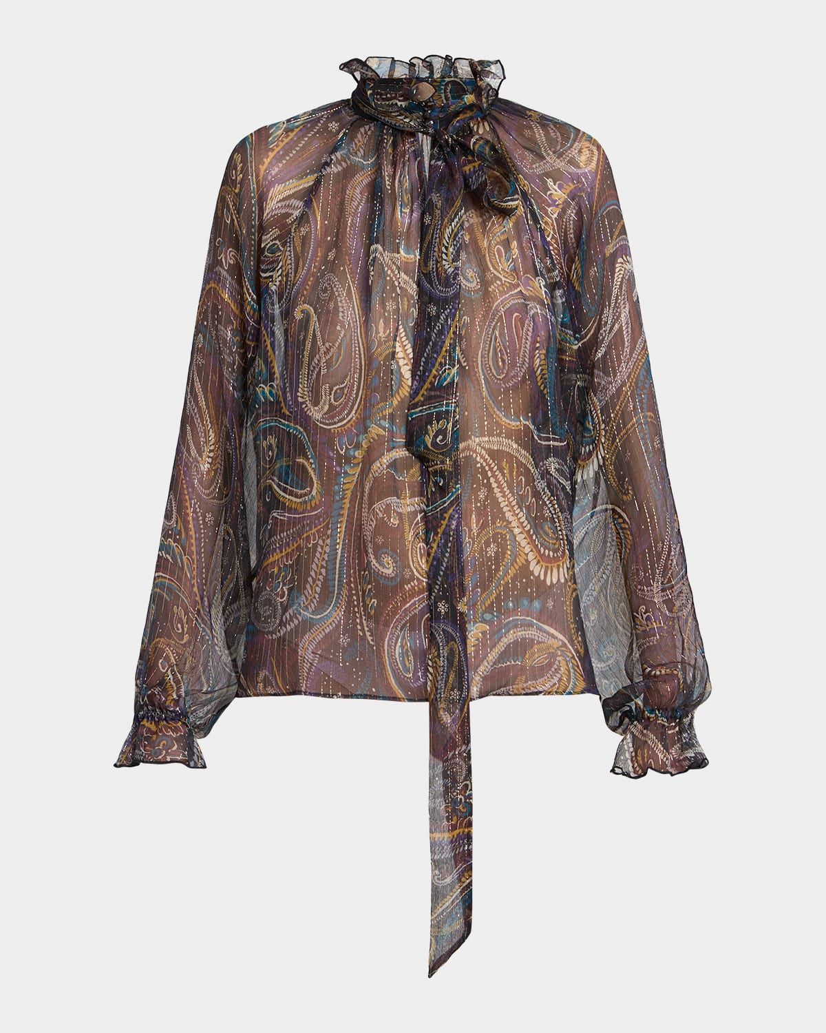 Paisley Semi-Sheer Silk Blouse