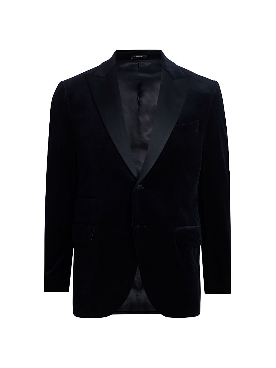 Men's COLLECTION Velvet Formal Peak Lapel Jacket - Navy - Size 50