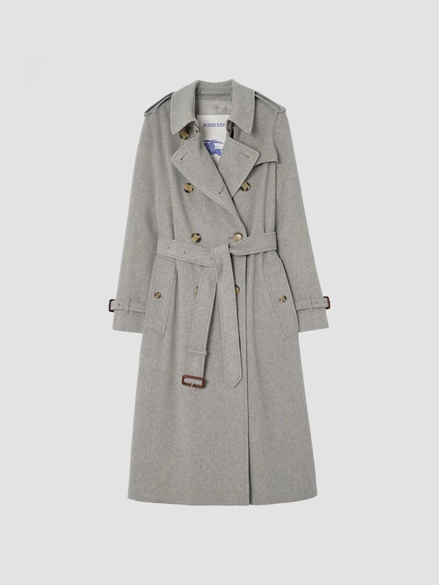 Burberry Women's Long Cashmere Kensington Trench Coat - Lead Grey Melange - Size 0