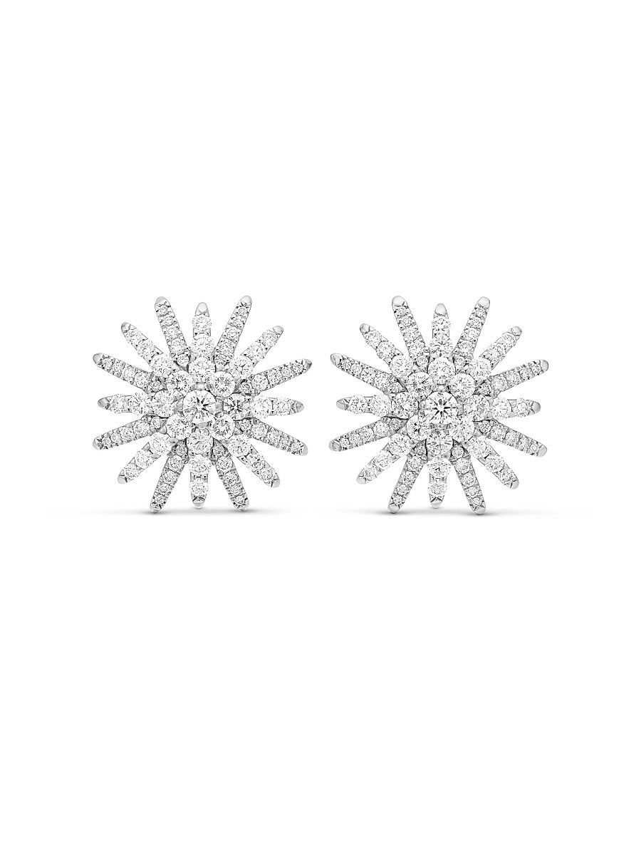 Women's Starburst Stud Earrings in 18K White Gold with Diamonds, 19MM - Diamond