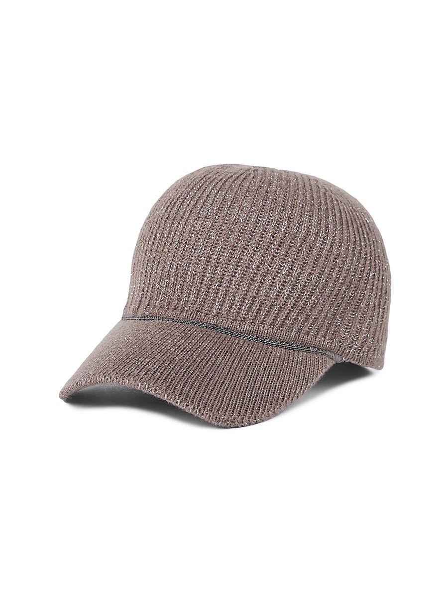 Women's Sparkling Cashmere English Rib Knit Baseball Cap with Monili - Coffee - Size XS