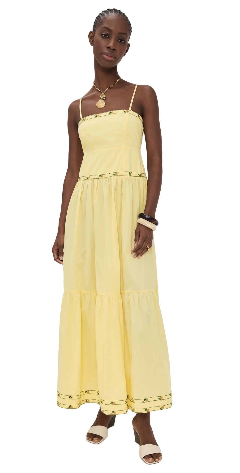 Playa Lucila Embroidered Maxi Dress Butter Yellow XL