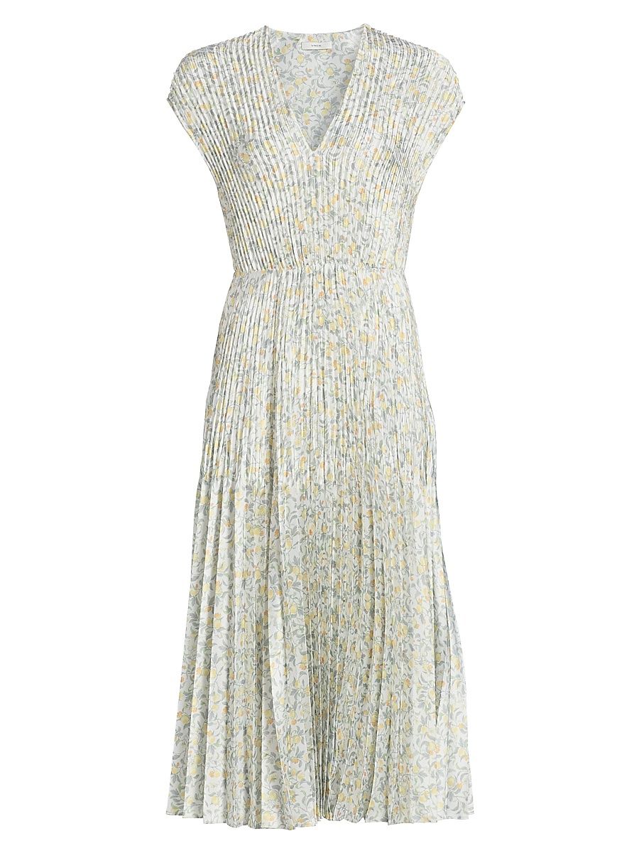 Women's Citrine Bloom Pleated Midi Dress - Off White Sun - Size Large