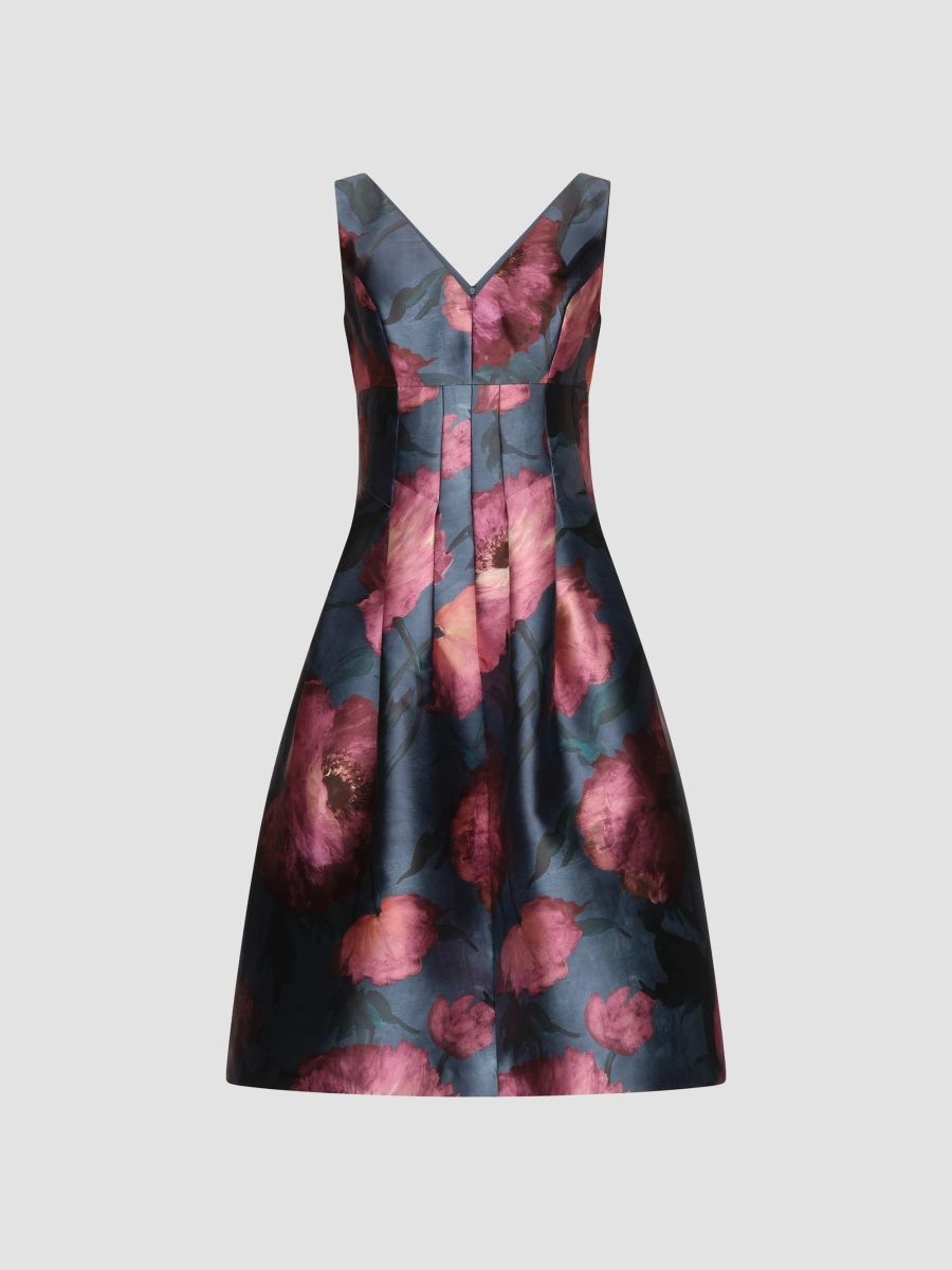 Kay Unger Women's Ines Poppy Cocktail Dress - Chambray Multi - Size 18