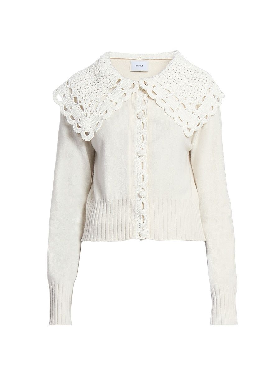 Women's Removable Crochet Collar Cardigan - Alabaster - Size XL