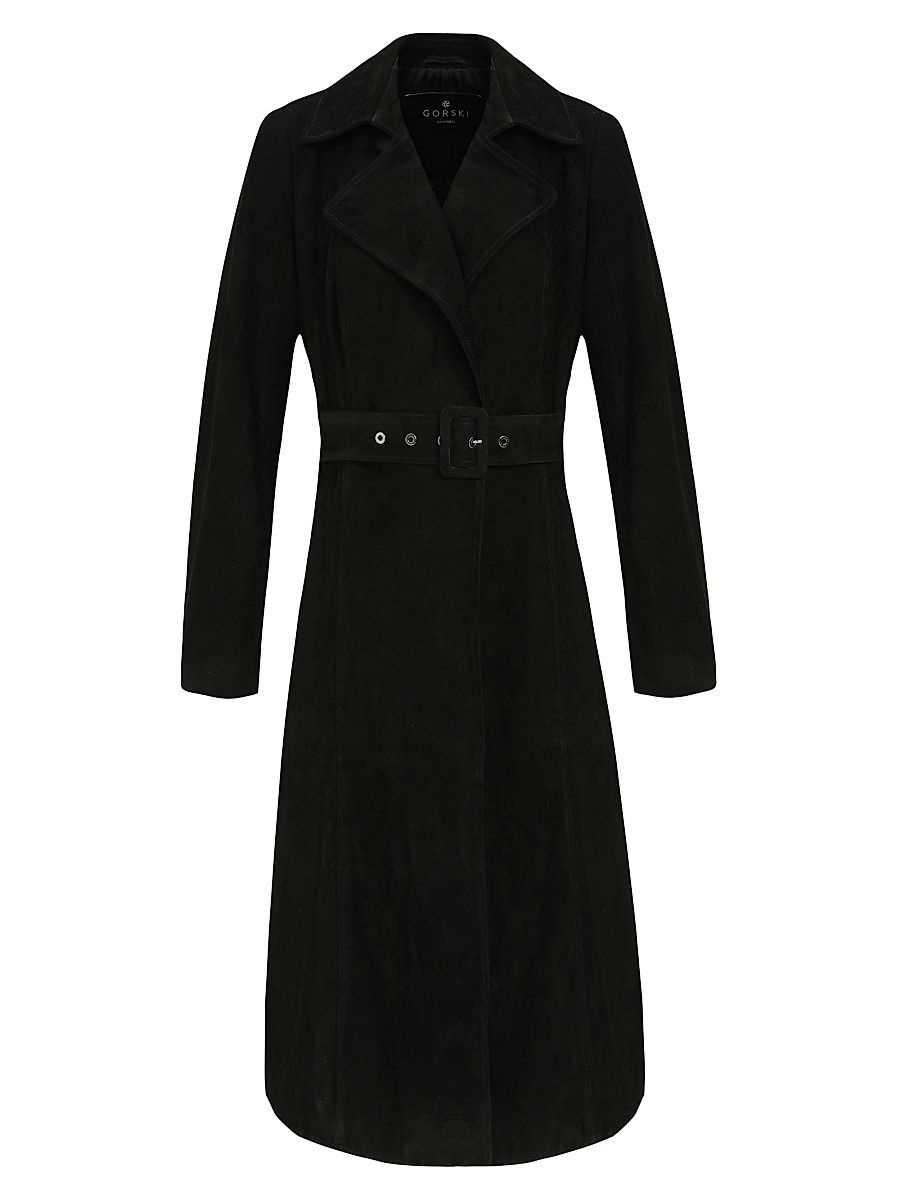 Women's Metis Suede Belted Trench Coat - Black - Size XL