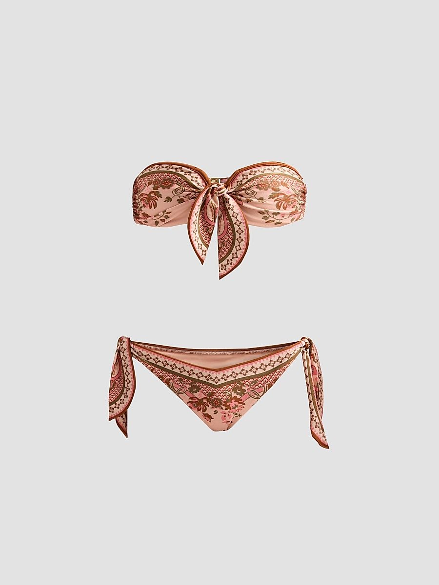 Women's Aster Paisley Scarf Tie Bikini - Pink Paisley Floral - Size 8