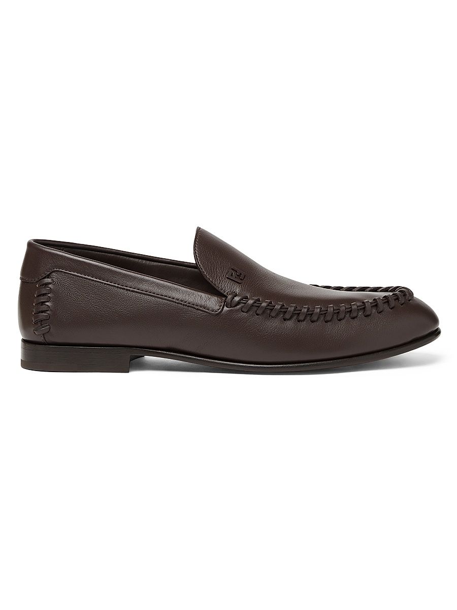 Men's Whipstitched Leather Loafers - Chocolate - Size 10.5