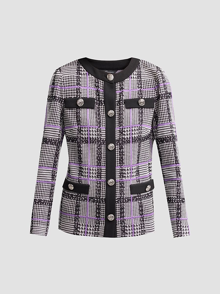 Ming Wang Women's Plaid Tweed Jacket - Black - Size XL