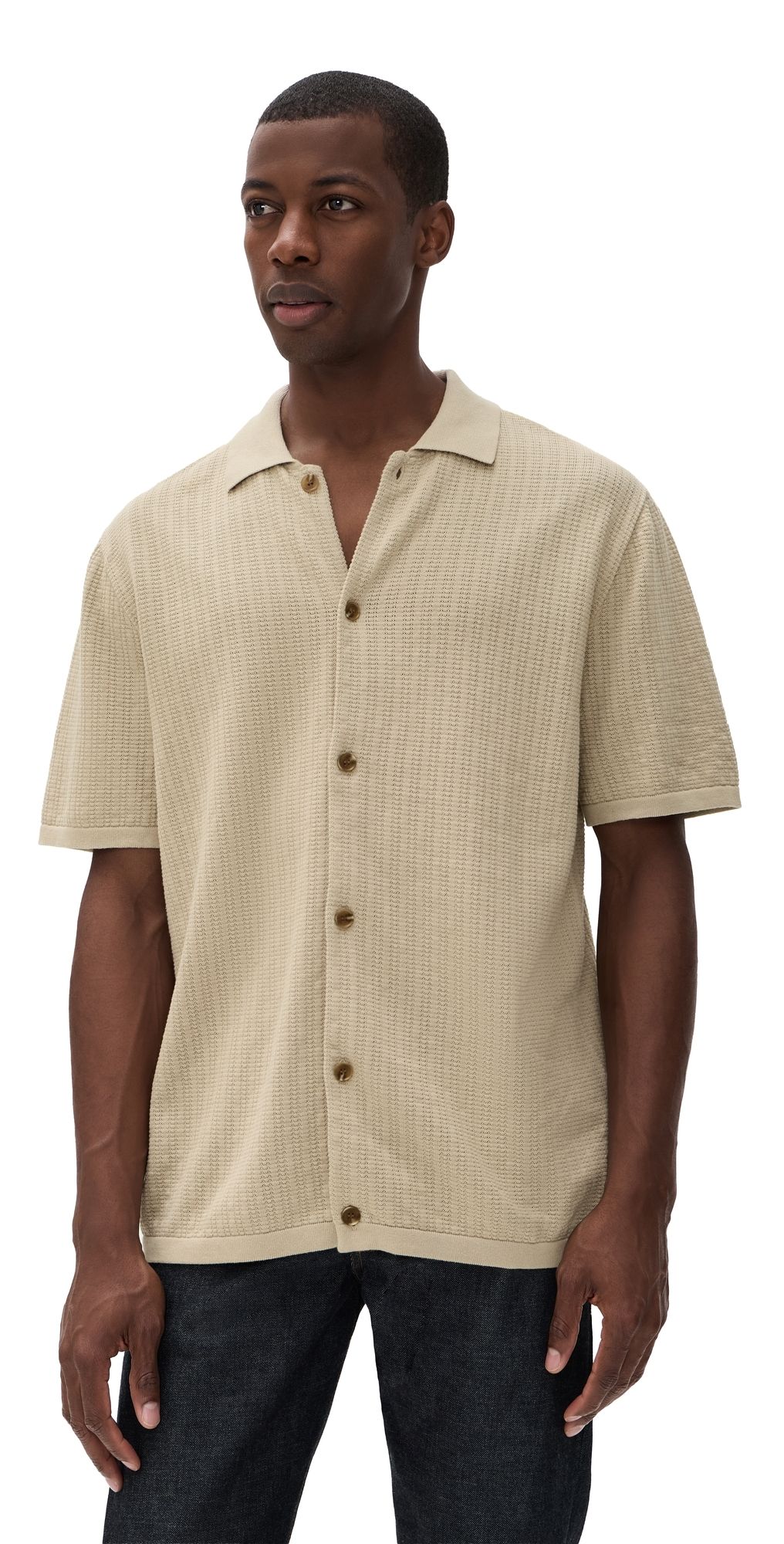 Rhythm Textured Knit Short Sleeve Shirt Stone XL