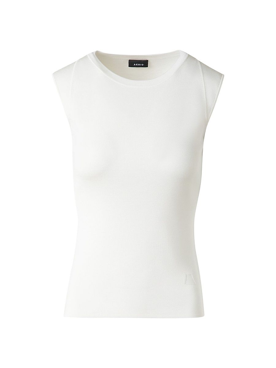 Women's Silk Knit Crewneck Top - Ecru - Size 14