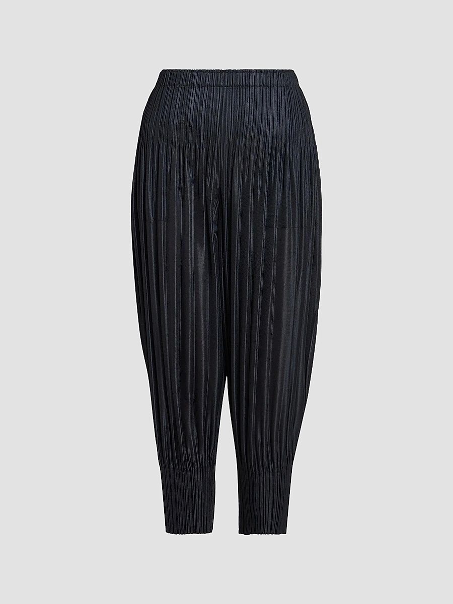 Women's Fluffy Basics Plissé Pants - Black - Size Large