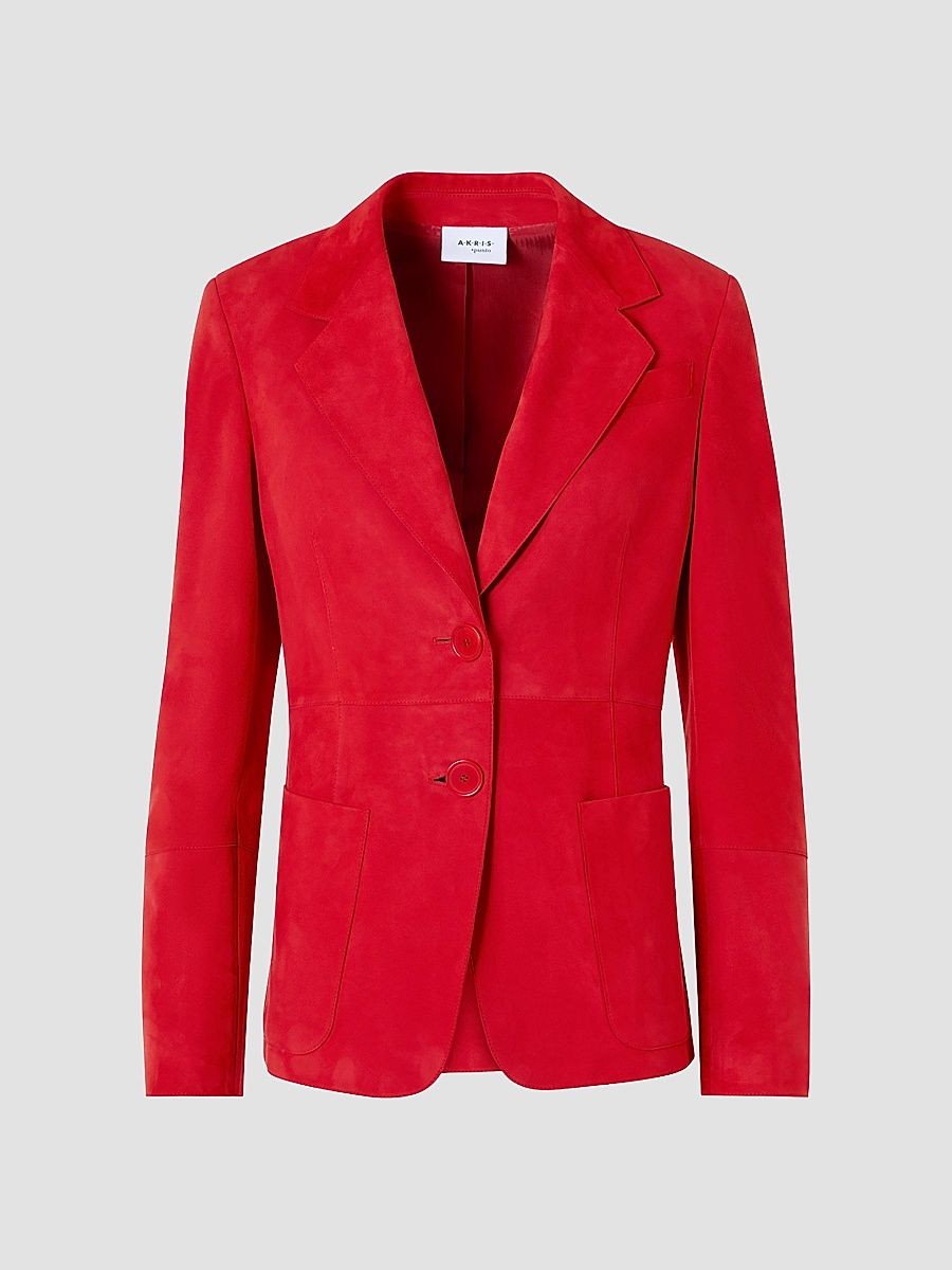 Women's Suede Single-Breasted Blazer - Rusty Red - Size 16