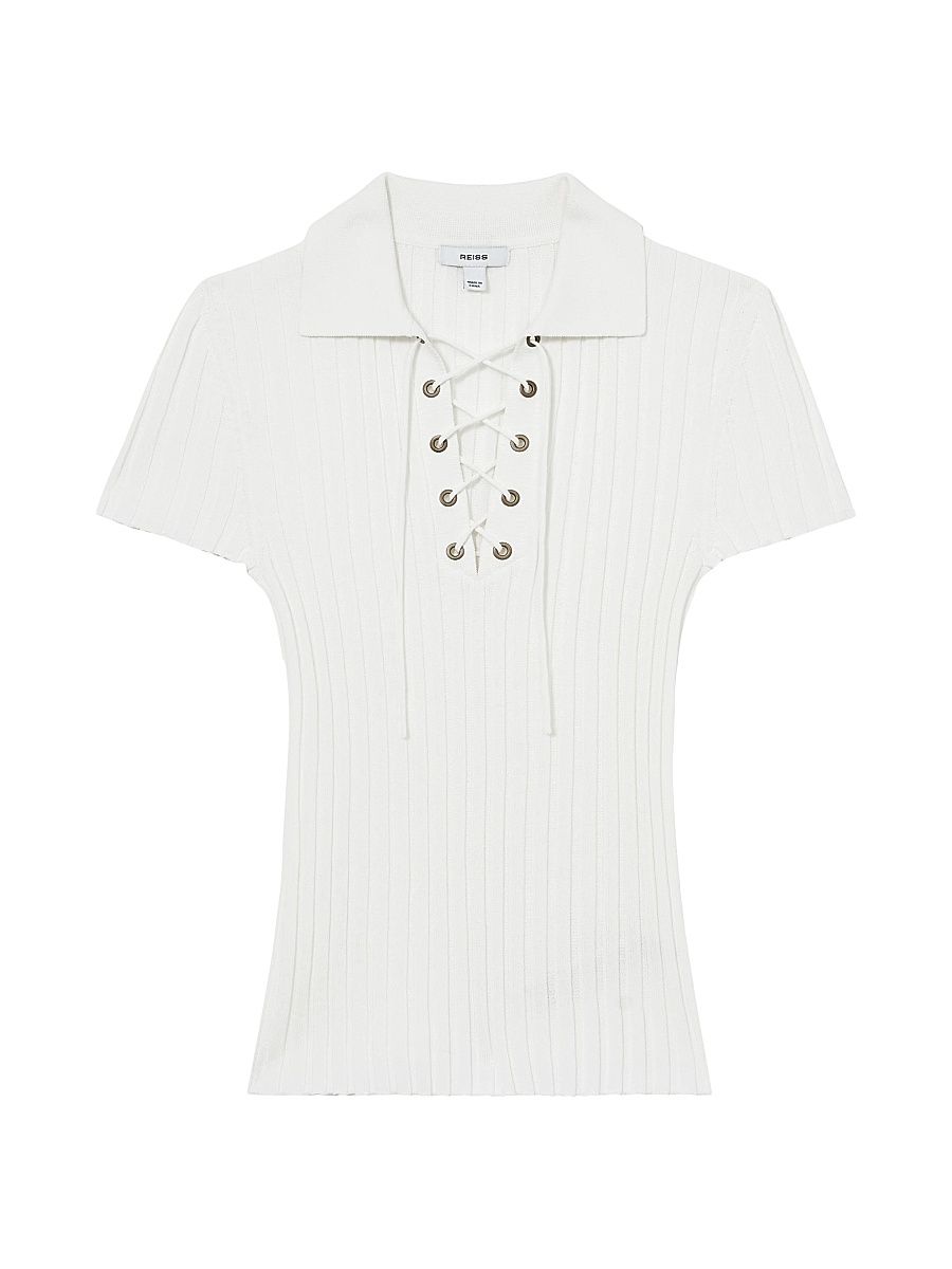 Women's Poppy Tie-Neck Rib-Knit Top - Ivory - Size XL