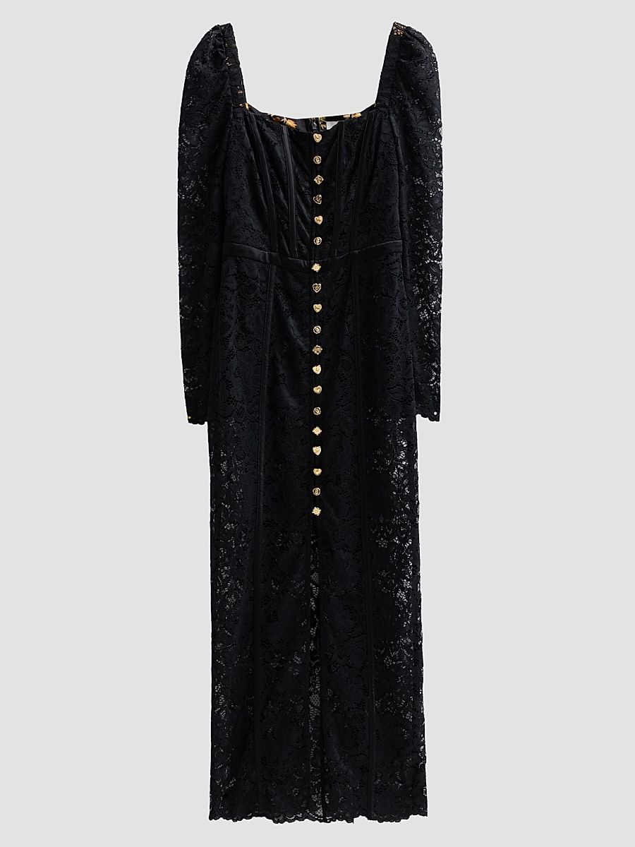 Women's Lace Bonded Square Neck Midi Dress - Taurus Rising - Size Small