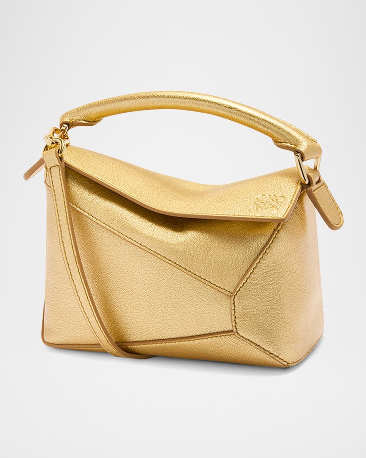 Puzzle Edge Mini Top-Handle Bag in Metallic Leather