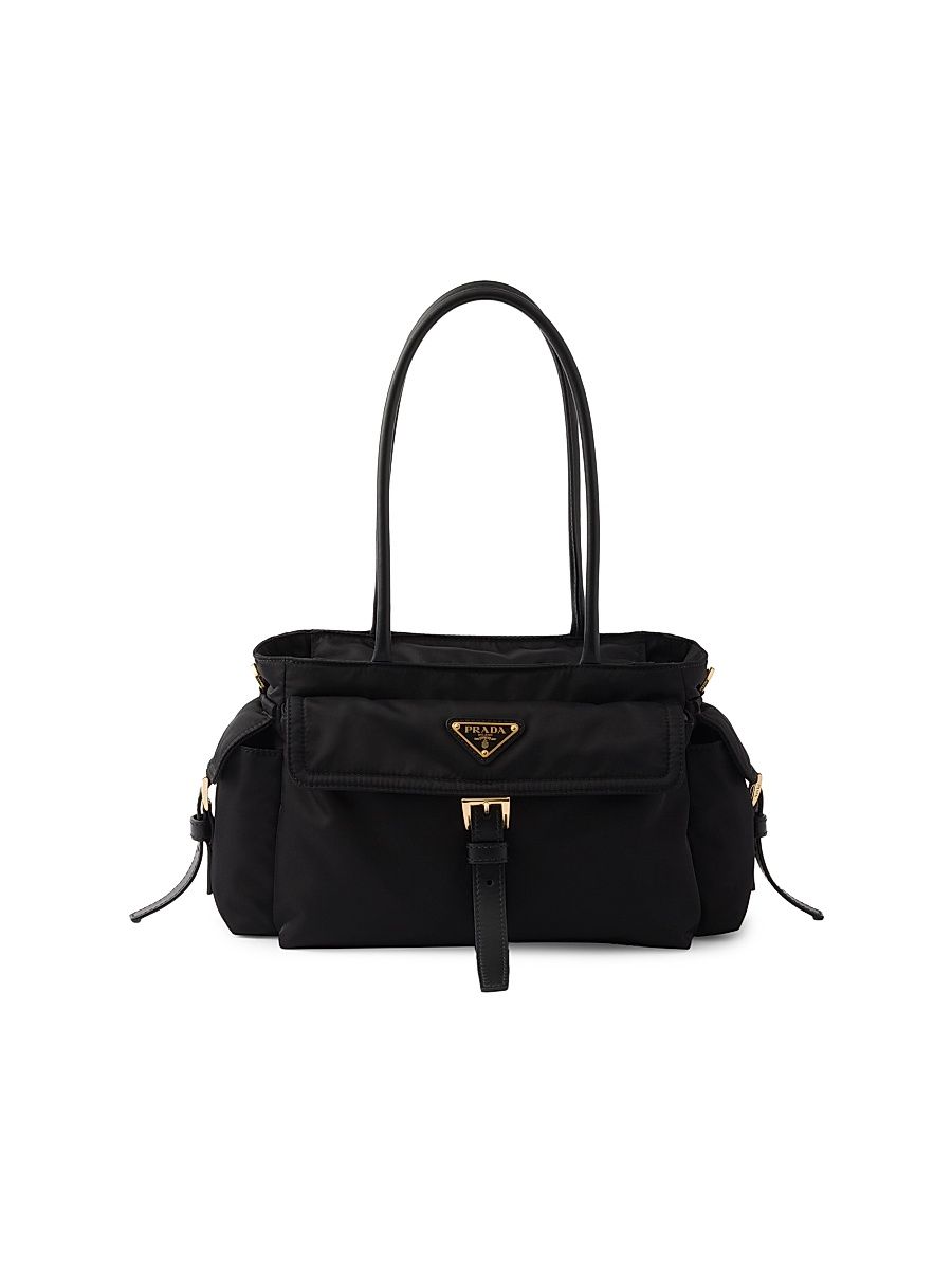 Women's Explore Medium Re-Nylon and Leather Top Handle Bag - Black