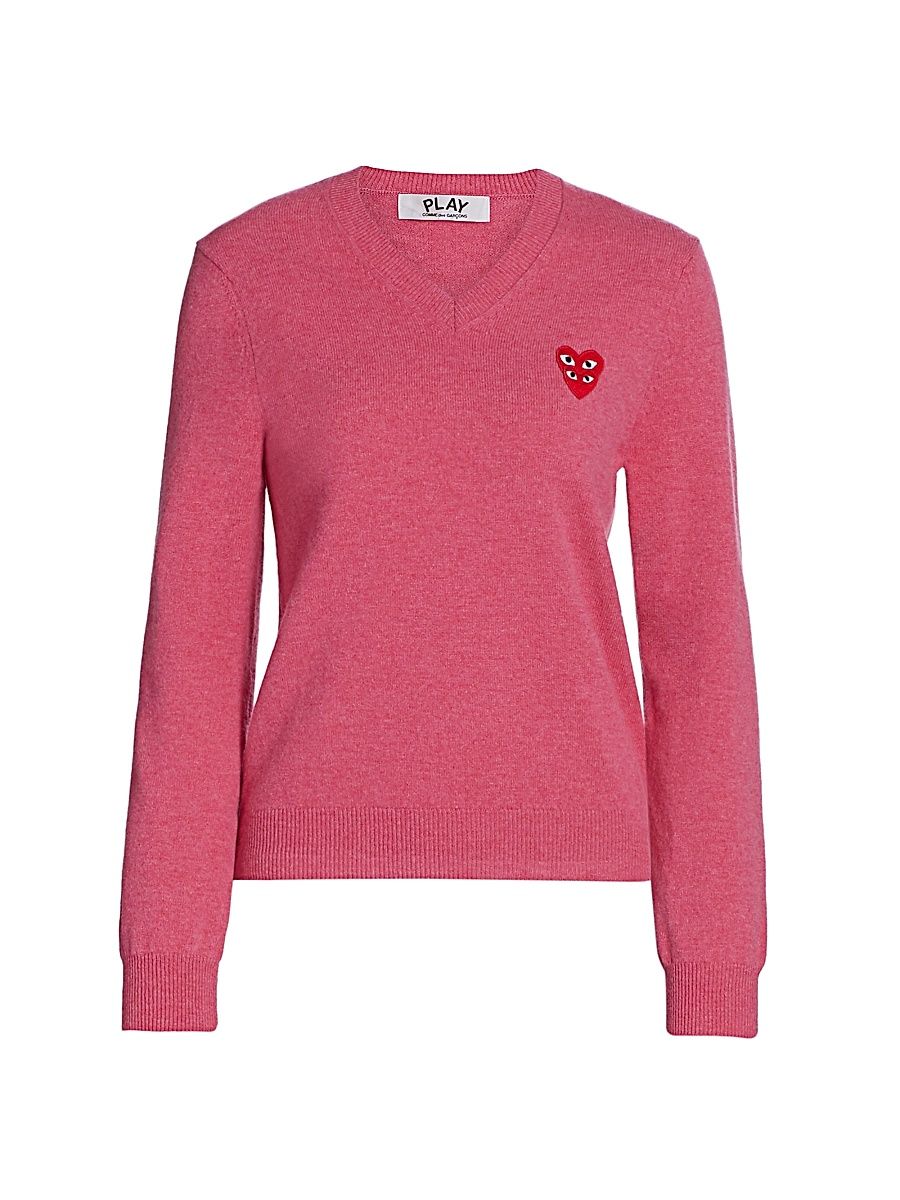 Women's Double Heart V-Neck Pullover - Pink - Size XS