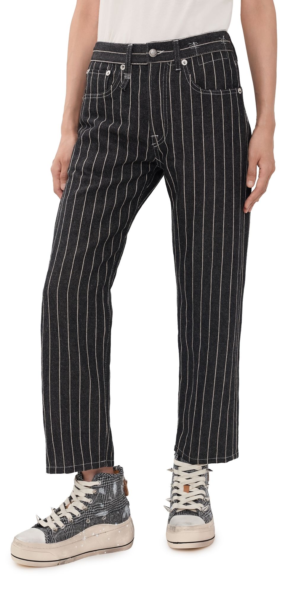 R13 BF Pants Black Ecru Stripe 30