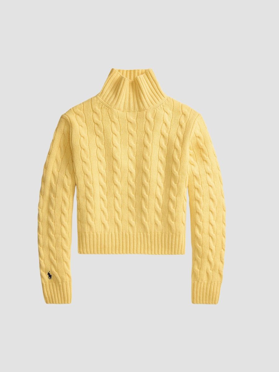 Polo Ralph Lauren Women's Cable-Knit Wool-Cashmere Turtleneck Sweater - Fall Yellow - Size Large