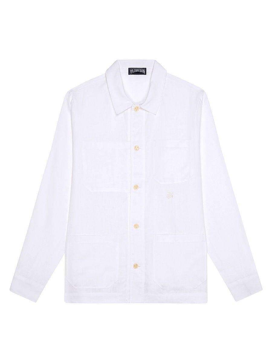 Men's Linen Turtle Embroidery Shirt - Blanc - Size XXXL