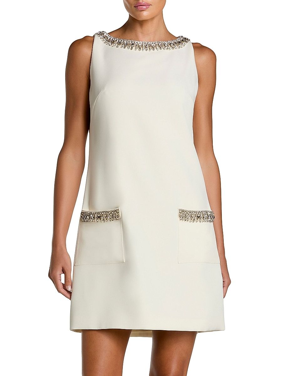 Women's Embellished Crepe A-Line Minidress - Ivory - Size Large