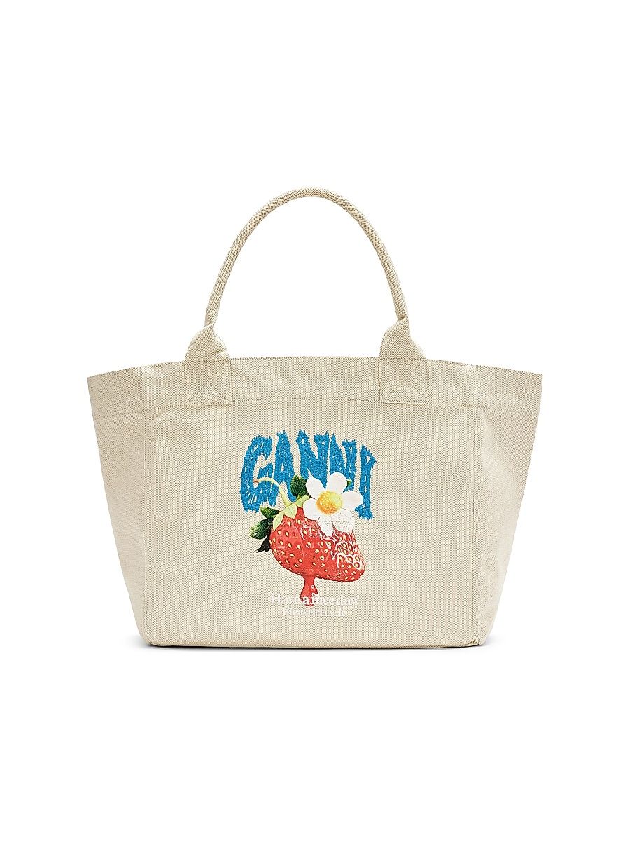 Women's Medium Embroidered-Logo Graphic Cotton Canvas Shopper Tote Bag - Yellow
