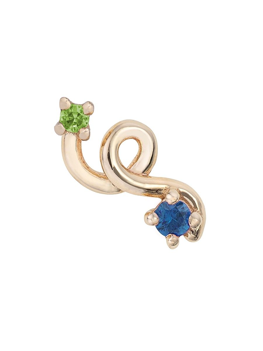 Women's Loop Mini Loop 9K Yellow Gold, Tsavorite & Blue Sapphire Earring - Tsavorite Blue Sapphire