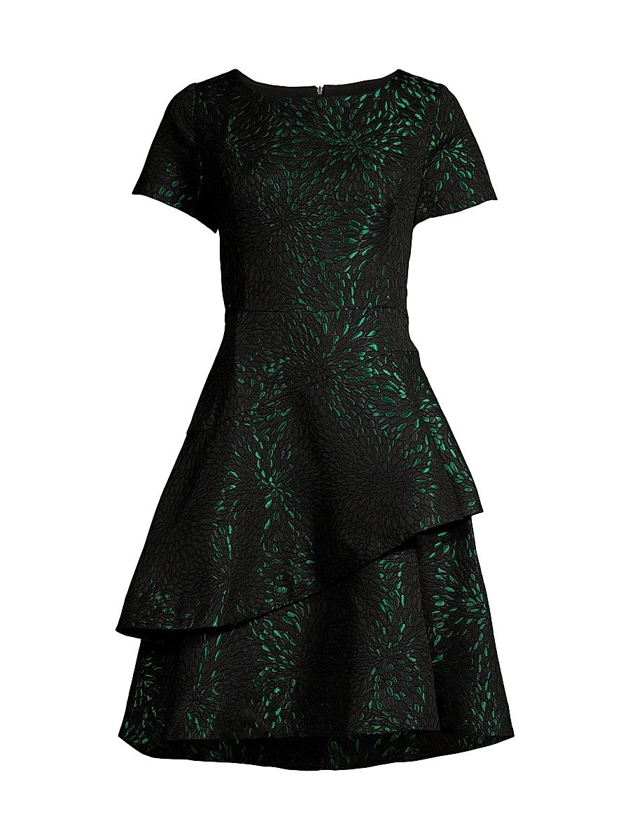 Women's Tiered Jacquard Dress - Black Green - Size 6