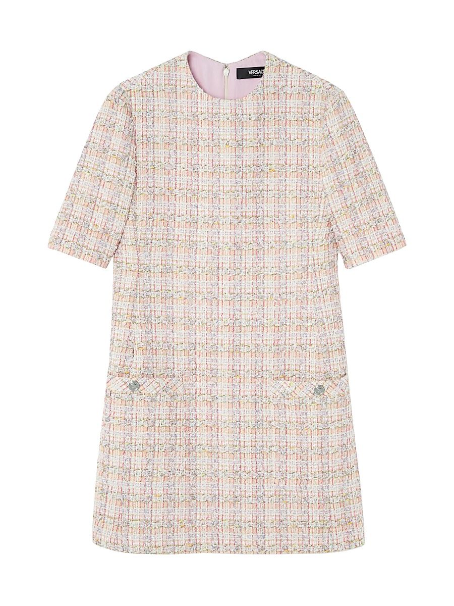 Women's Cotton-Blend Tweed Shift Dress - Pastel Pink White - Size 6