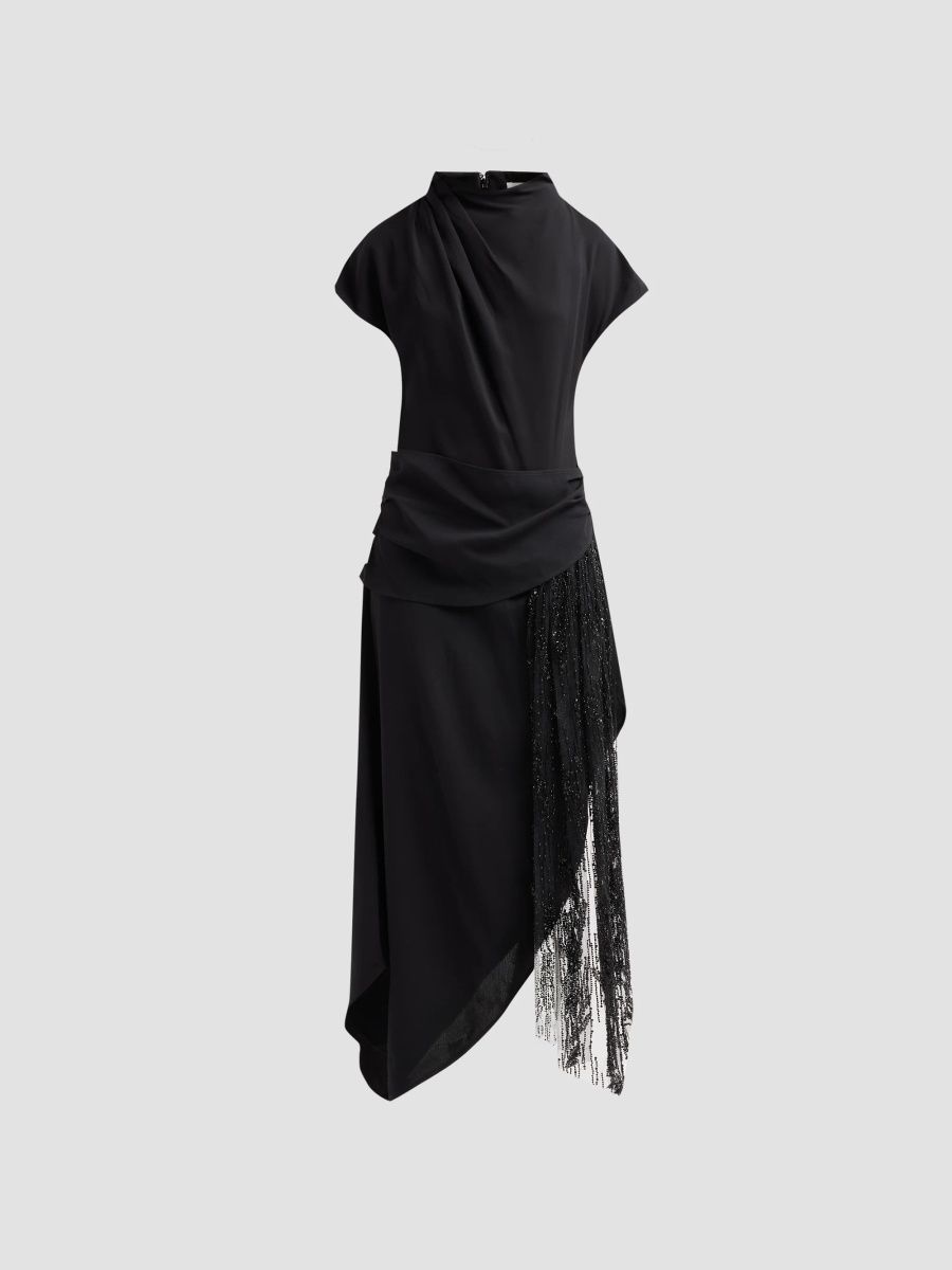 Staud Women's Effie Draped Asymmetric Midi Dress - Black - Size 0