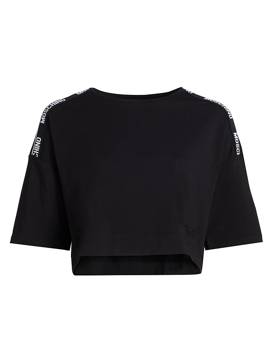 Women's Moschino Intimo Donna Stretch-Cotton Crop T-Shirt - Black - Size Small