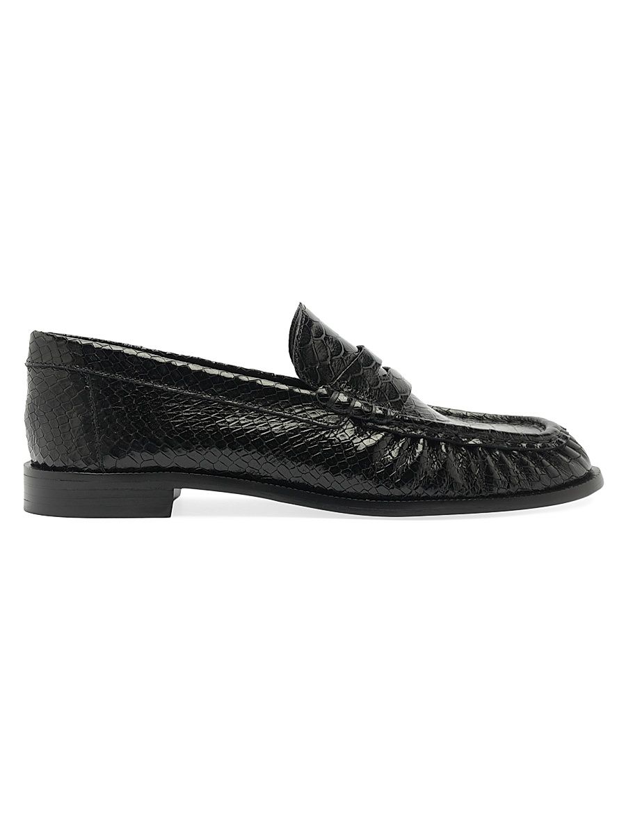 Women's Tyche Snake-Embossed Leather Loafers - Black - Size 8.5