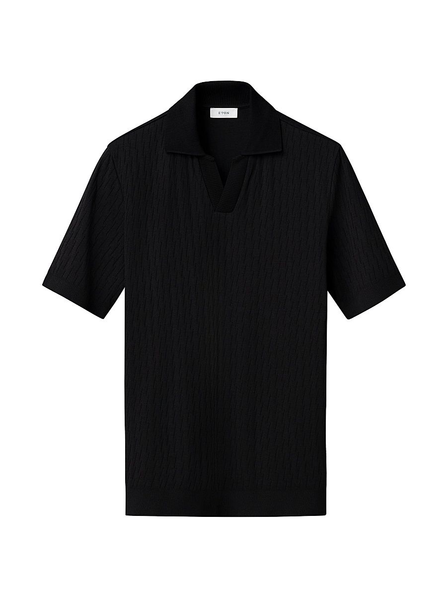Men's Jacquard Cotton Polo Shirt - Black - Size XL