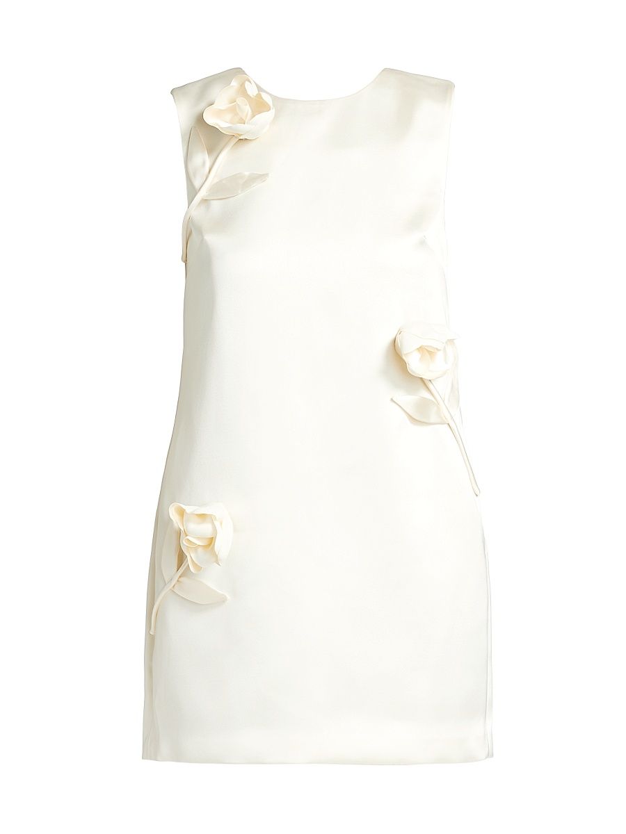 Women's Floral Appliqué Satin Minidress - Cream - Size 12