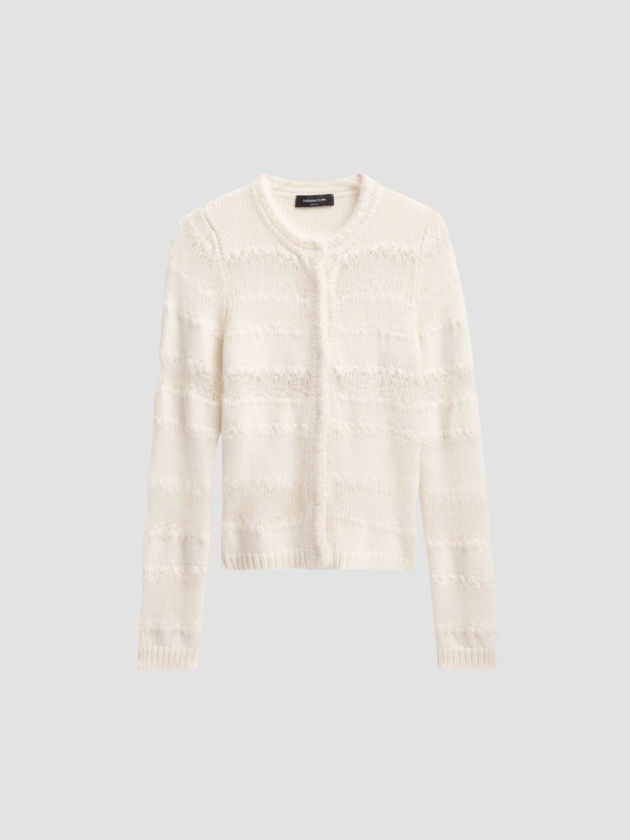 Fabiana Filippi Women's Platinum Striped Virgin Wool-Blend Cardigan - Rafia - Size 12