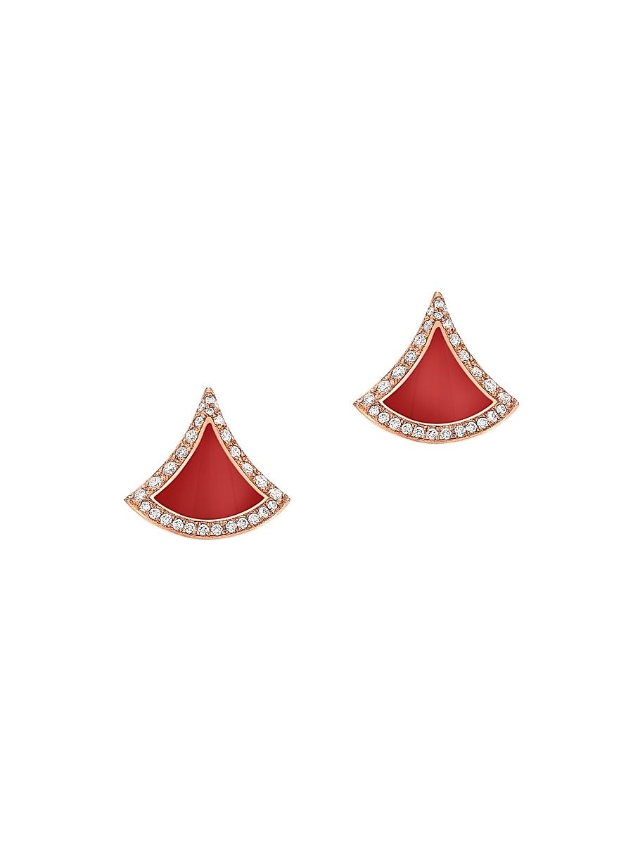 Women's Divas' Dream 18K Rose Gold, Pink Carnelian & 0.10 TCW Diamond Earrings - Pink Gold