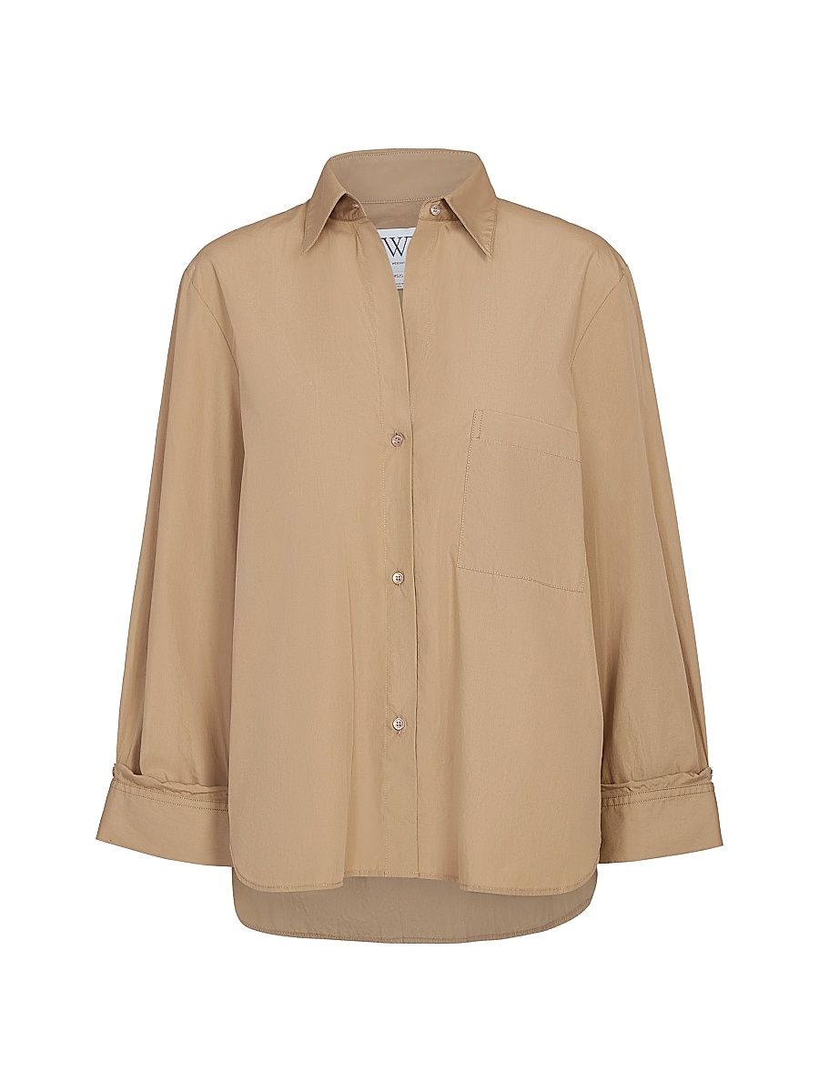 Women's Next Morning Cotton Poplin Button-Front Shirt - Petrified Oak - Size Medium