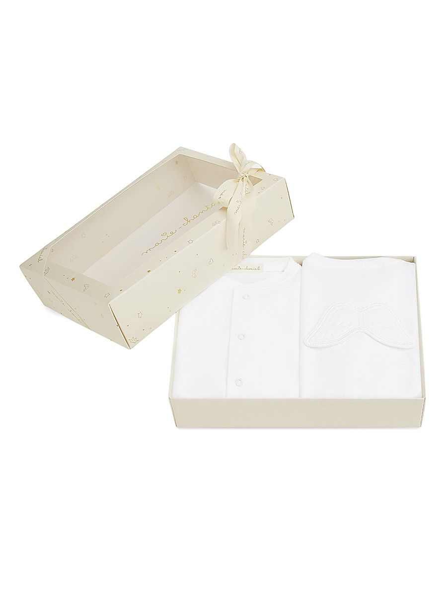 Baby's 2-Piece Pointelle Embroidered Angel Wings Footie Set - White - Size 6 Months