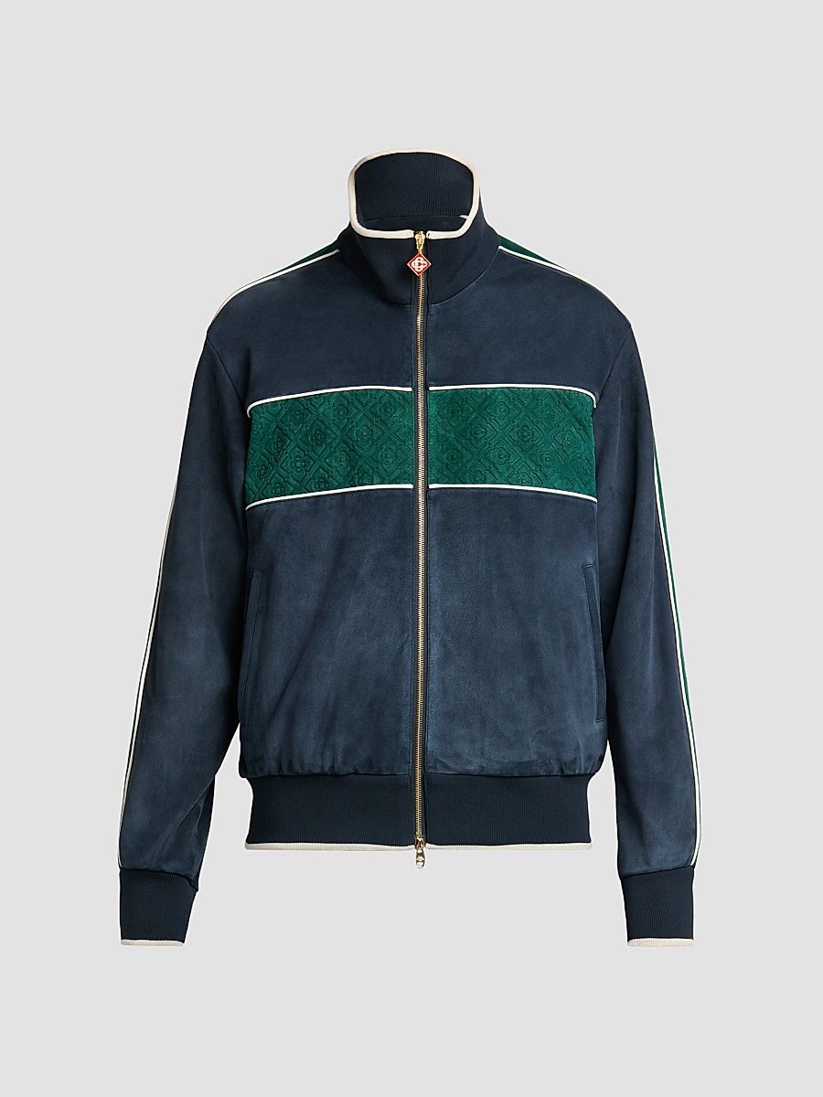 Men's Striped Suede Track Jacket - Navy - Size Large